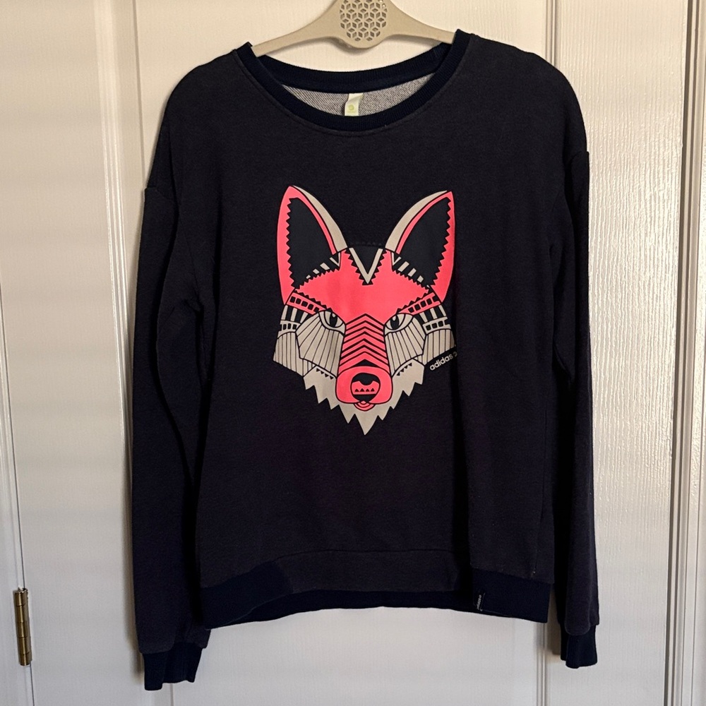Adidas Neo Label Girls Dark Blue and Pink Geometric Fox Sweater